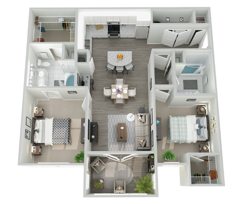 Floor plan for 2 beds, 2 baths, 1163 sqft